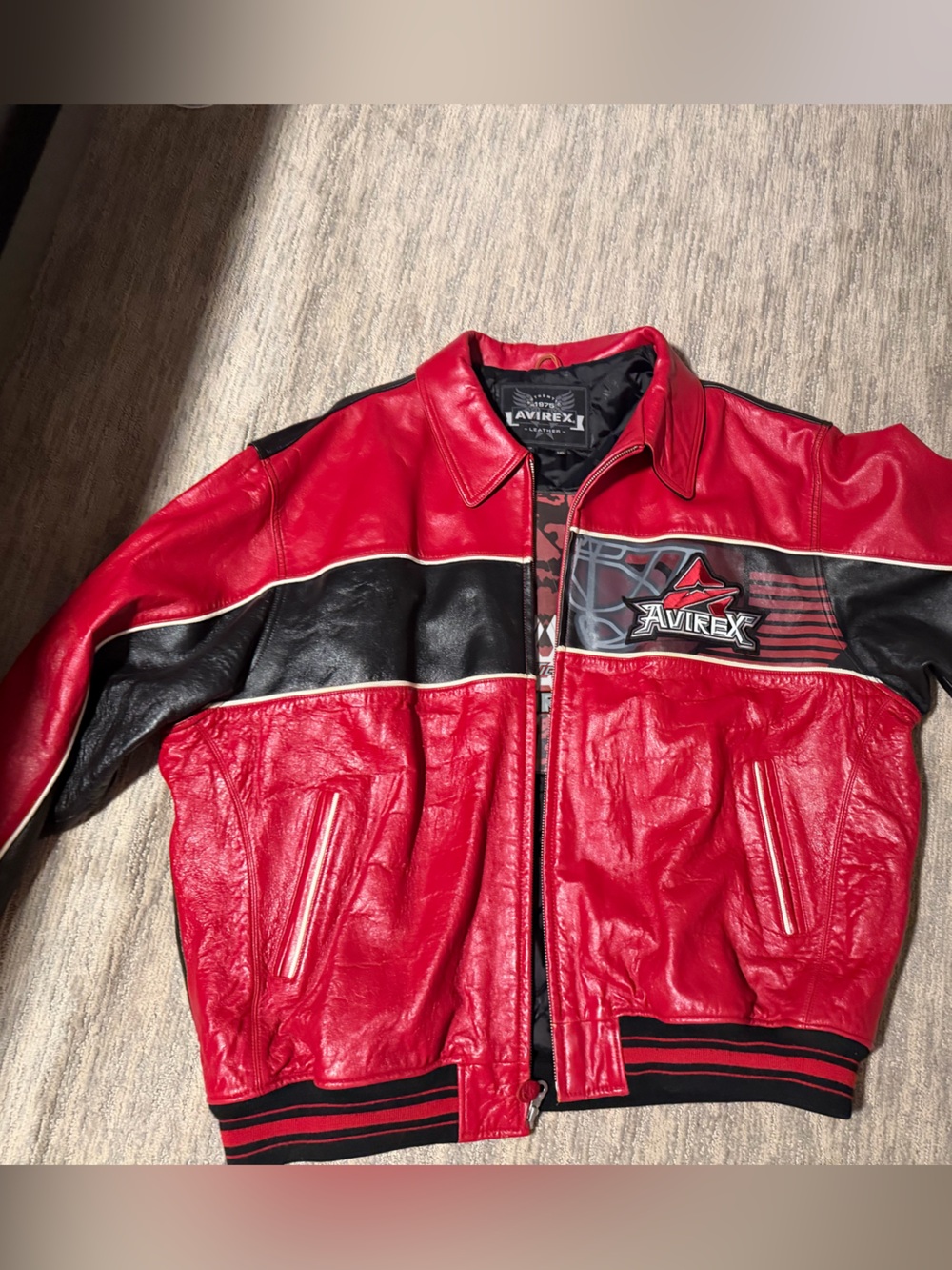 Avirex Red and Black Leather Bomber Jacket
